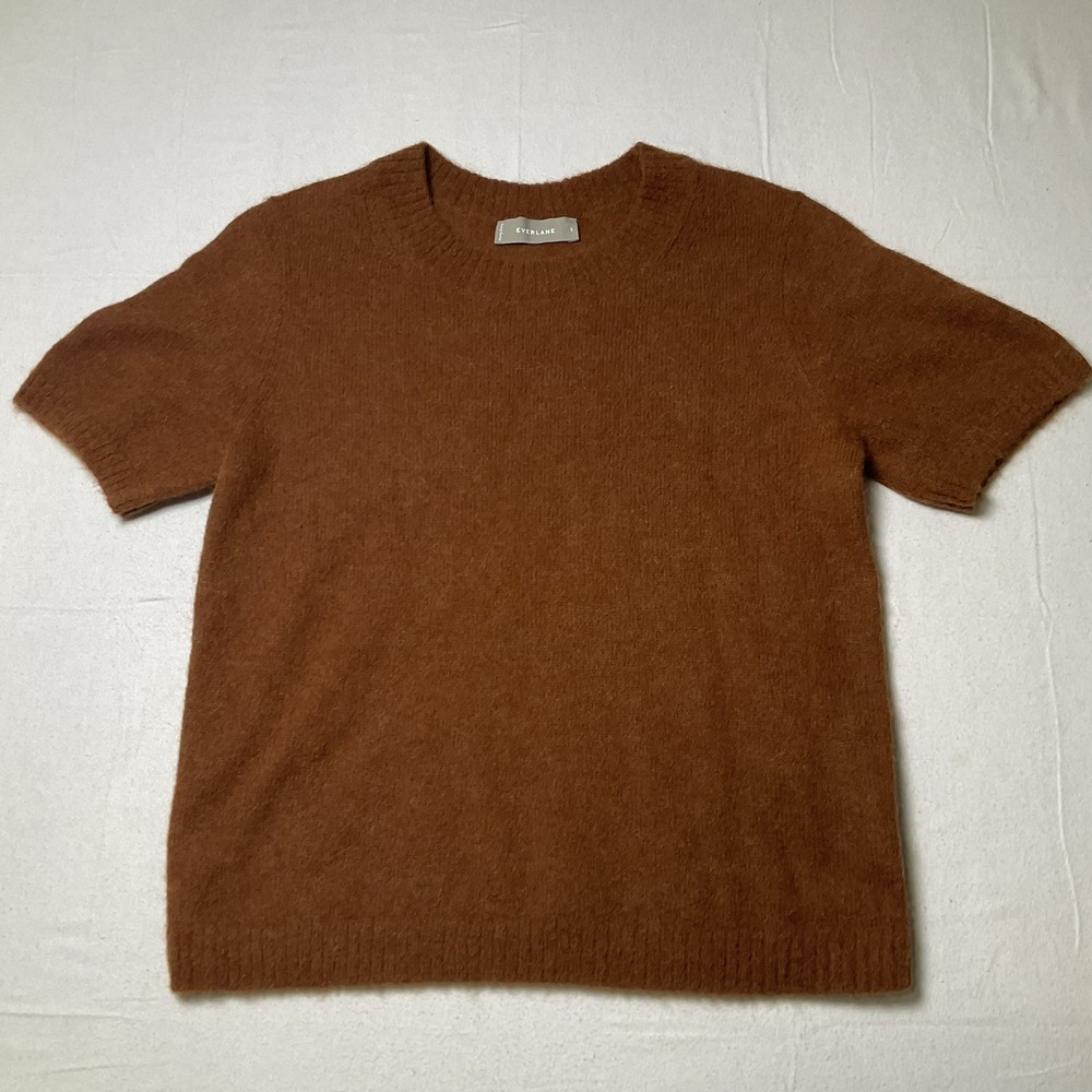 Everlane Air Alpaca Short Sleeve Sweater Saddle Brown Wool Blend Classic S 593